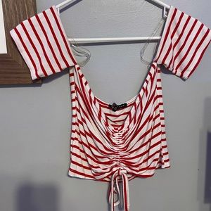 red and white stripped crop top